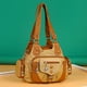 thumbnail image 5 of Bolso de mano de moda, monedero, cartera, bolso tipo cubo, informal, con cremallera, de piel sintética, para hombro Caqui, 5 of 7