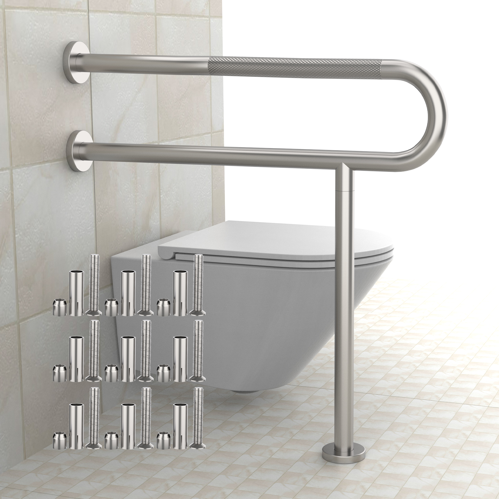 Toilet Grab Bar 30.3 Inch, ZUEXT Anti-Slip Handicap Grab Bars with Paper Holder, Flip-Up Bathroom Toilet Safety Rails, Stainless Steel Knurled Support handrails for Seniors Elderly Disabled Pregnant