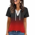 thumbnail image 2 of Uootdi Women's Tees Round Neck Short Sleeve Lace Up Gradient Print Tops Casual Street Style Soft Stretchy Relaxed Fit Tees Gift, 2 of 5