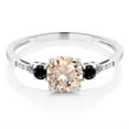 thumbnail image 2 of Gem Stone King 10K White Gold Peach Morganite Black Diamond and White Diamond Accent 3-Stone Engagement Ring for Women (0.77 Cttw, Round 6MM, Gemstone October Birthstone, Size 6), 2 of 5