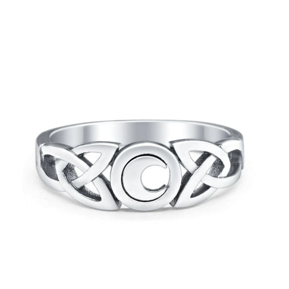 Celtic Moon Triquetra Knot Ring Band Round 925 Sterling Silver Size 5
