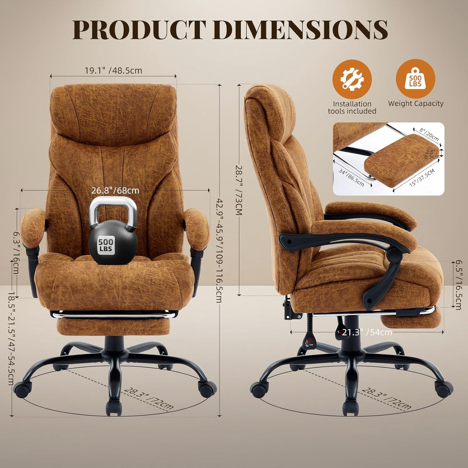 Ergonomic Executive Office Chair with High Back Support, Padded Armrests, Retractable Footrest, Wide Seat, and Heavy-Duty Swivel Base – Comfortable Computer Desk Chair for Home Office