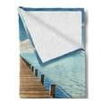 thumbnail image 2 of Wooden Bridge Soft Flannel Fleece Throw Blanket, Boardwalk to the Horizon Ocean Tropical Paradise Summer Coast Landscape, Cozy Plush for Indoor and Outdoor Use, 60" x 80", Multicolor, by Ambesonne, 2 of 5