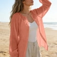 thumbnail image 3 of Flare Sleeve Tops Women Dressy Women's Linen Button Shirt Raglan Long Sleeve Crew Neck Blouses Loose Upf Sun Protection Outdoor Athletic Tops XL, 3 of 9