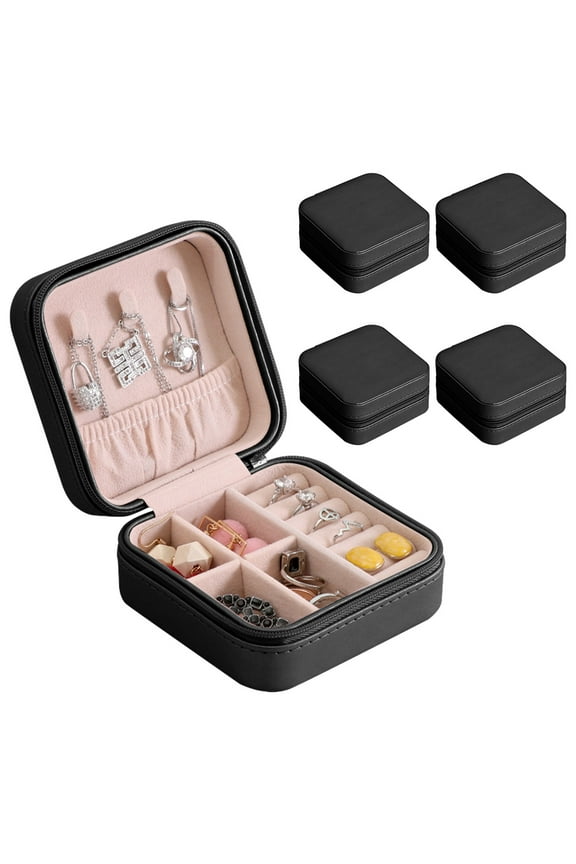 Portable Jewellery Box Portable Jewellery Box PU Leather Small Travel Jewellery Organizer Fashion for Earrings Rings Necklaces Women Girls Gifts,4pcs Black