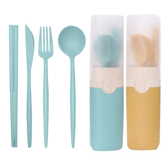 Wheat Straw Cutlery, 2 Set Portable Cutlery Set Reusable Spoon Fork Chopsticks Tableware Set for Picnics Daily Use