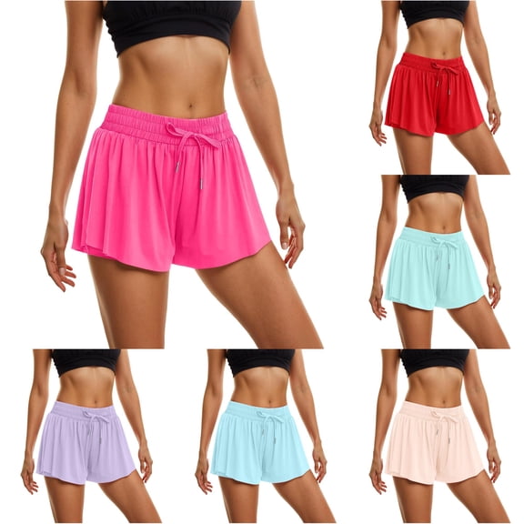 XIAONU Women's Solid Athletic Shorts Elastic Waist Drawstring Side Pockets Shorts