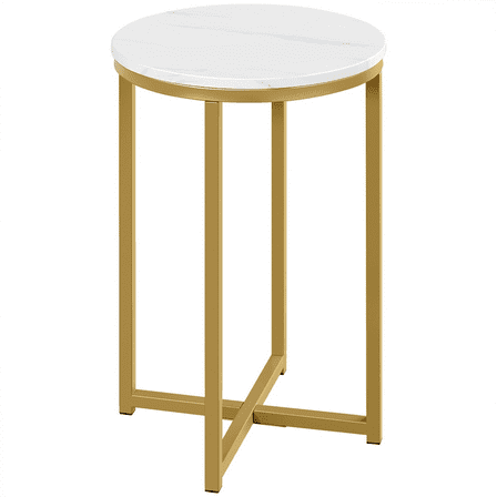 Renwick X-Based Faux Marble Side Table for Livingoom, White/Gold