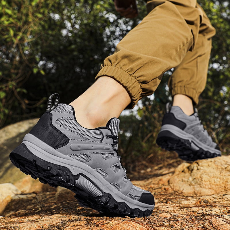 Men's Suede & Mesh Hiking Shoes, Breathable Outdoor Trail Sneakers, Non-Slip Rubber Outsole, Shock Absorption Comfortable Footwear for Trekking, Camping, and Daily Outdoor Activities