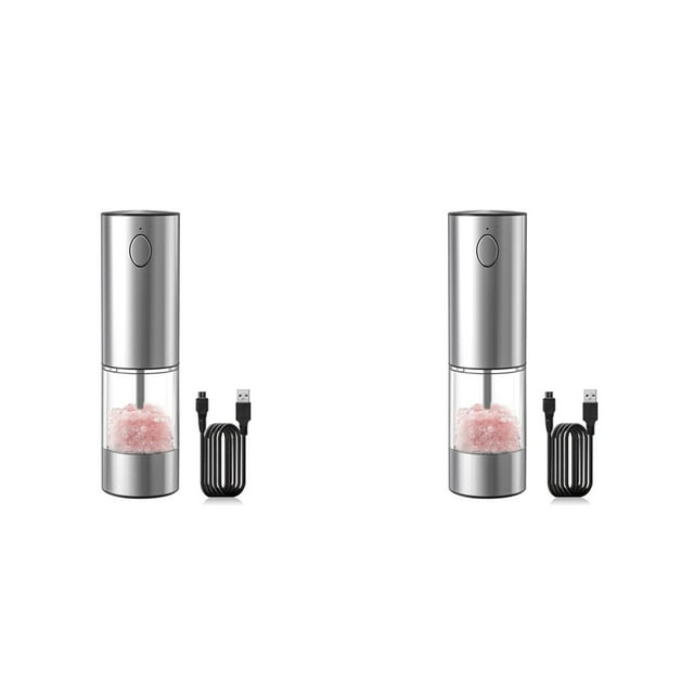 2X Molinillo Eléctrico de Sal y Pimienta Molinillo de Pimienta Automático Recargable con Grosor Ajustable y Luz LED-B