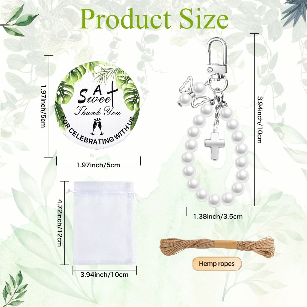 WINDLAND Bulk 20Sets Crosses Pearls Keychain Gifts For Family Friends Kids Wedding Baby Shower Party Favors In Organza Bags