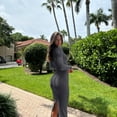 thumbnail image 2 of OQQ Women's Long Sleeve Dress Square Neck Ribbed Bodycon Long Soft Dresses, 2 of 7
