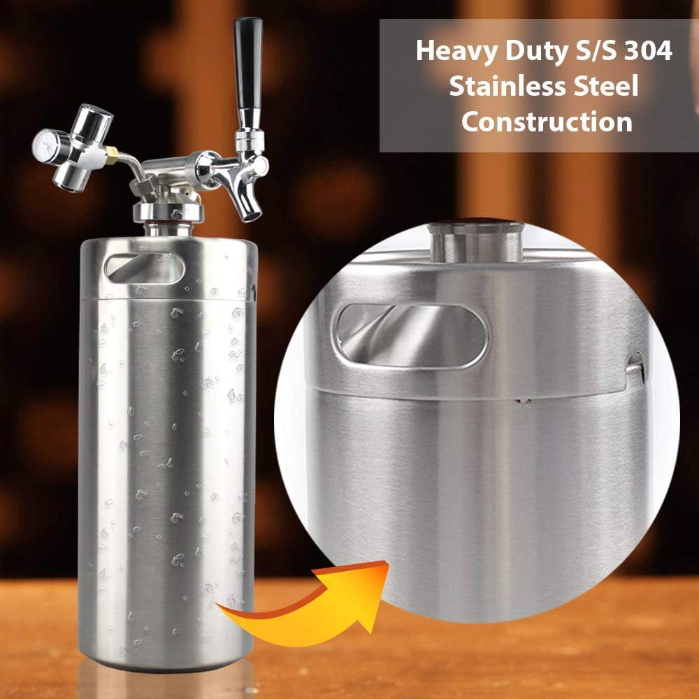 NutriChef Pressurized Growler Tap System - Stainless Steel Mini Keg Dispenser Portable Kegerator Kit - Co2 Pressure Regulator Keeps Carbonation for Craft Beer, Draft and Homebrew - PKBRTP100 (128oz)