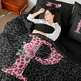 thumbnail image 4 of jejeloiu Letter P Monogrammed 7 Pieces Bedding Comforter Set,Chic Leopard Print Full Bedding Set For Girls Kids Reversible, 4 of 8