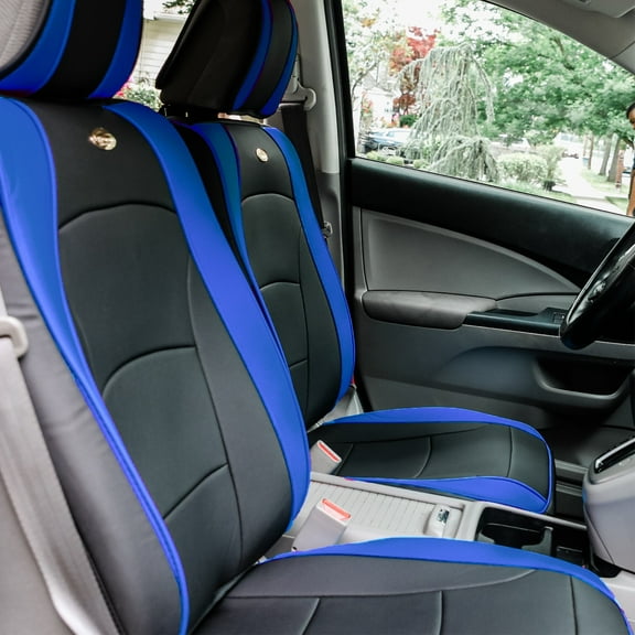 FH Group Car Seat Cover Leatherette Luxury Bucket Pair Seat Covers Blue Black w/ Free Air Freshener