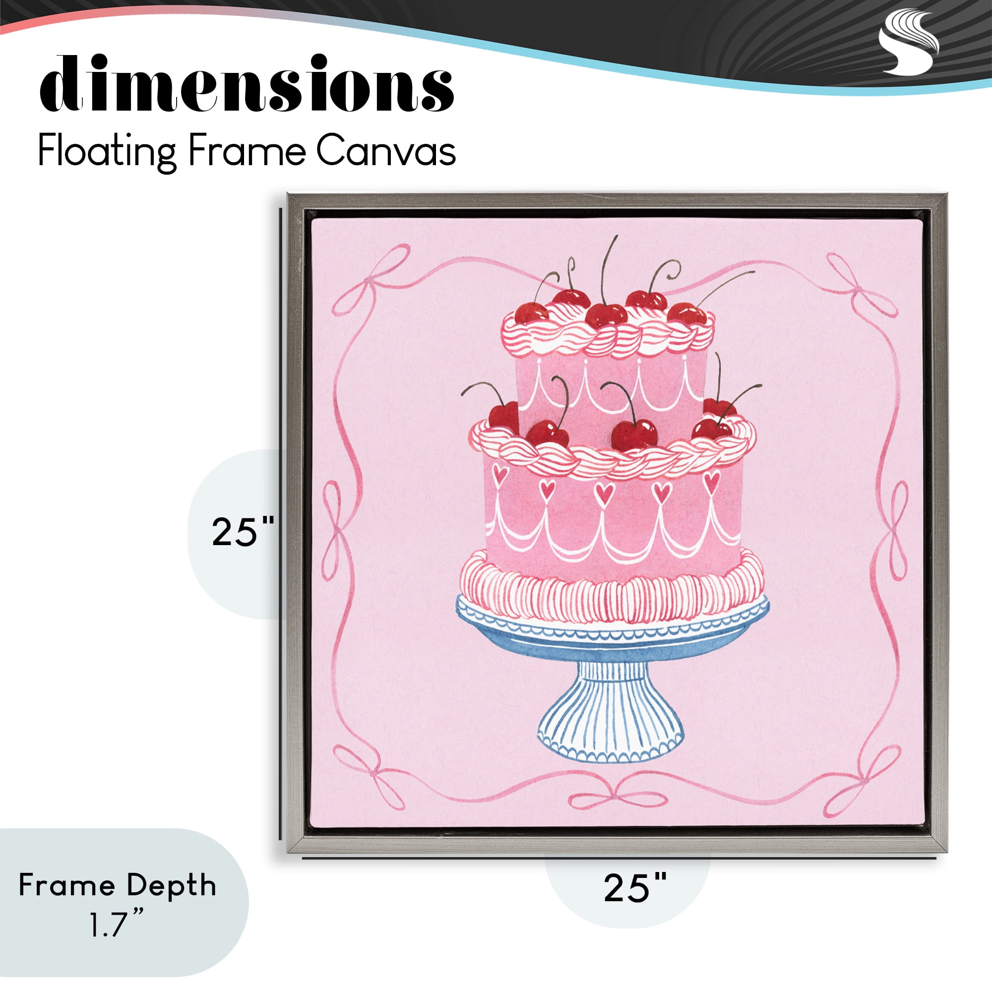 Stupell Industries Romantic Pink Cherry Cake Gray Framed Floater Canvas Wall Art, design by Grace Popp