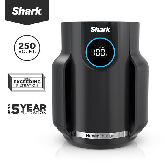 Shark NeverChange Compact Pro 250 Sq Ft HEPA Air Purifier, 5-Year HEPA-Exceeding Filter, Captures Pollutants, Pet Dander, Dust, and Smoke, HP070 Black