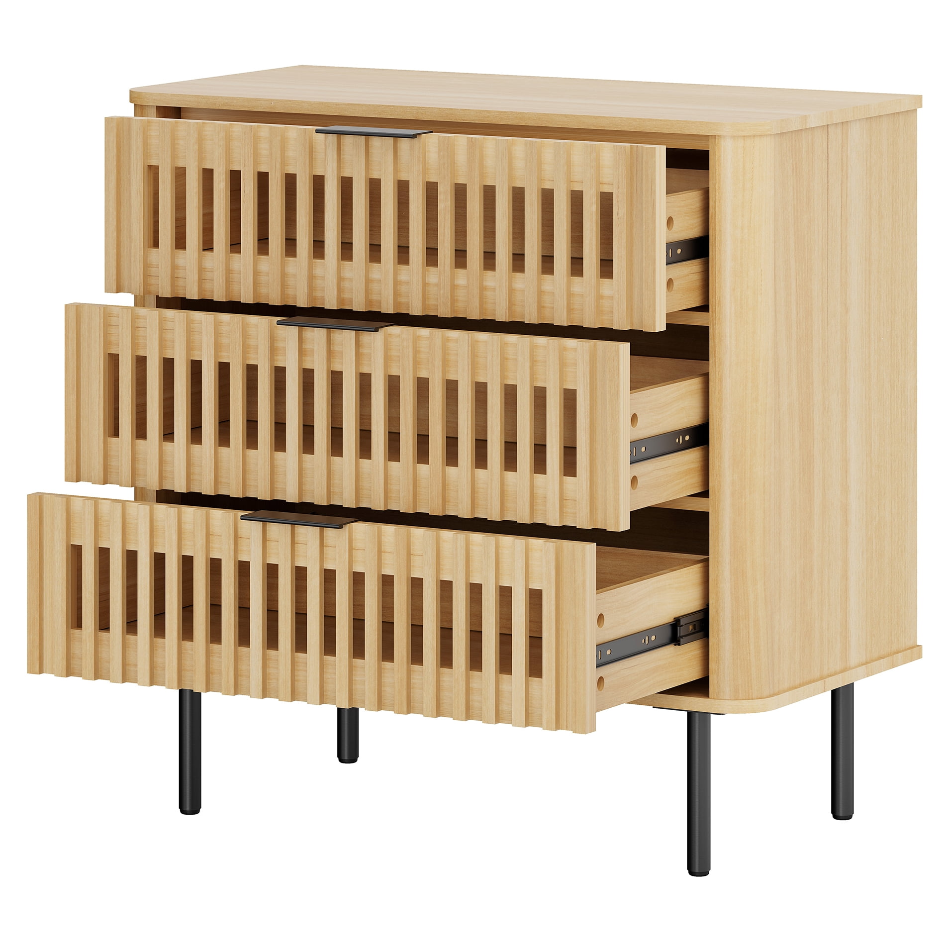 31.5"W Sideboard Buffet Cabinet with Storage, Fluted Kitchen Buffet Storage Cabinet with 3 Drawer, Large Coffee Bar Cabinet, Modern Buffet Table for Dining Living Room, Oak