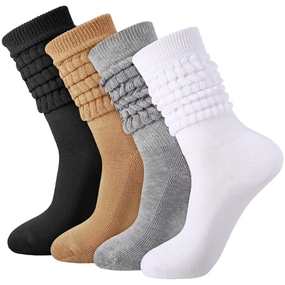 4 Pairs Slouch Socks Soft Breathable Boot Socks Scrunch Socks Stacked Socks Calf Sock Leg Warmer for Women