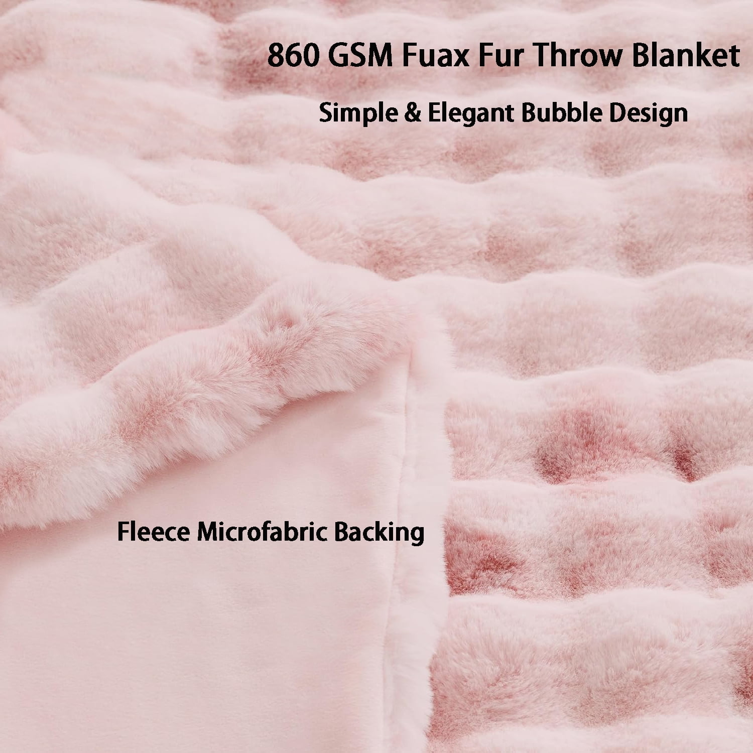 GHOUSE Plush Throw Blanket Faux Fur Blankets 860GSM 50x60 Inches Pink Blanket for Couch Chair Sofa