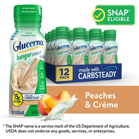 Glucerna Hunger Smart Diabetes Care Shake, Peaches & Crème, 10 Fl Oz, 12 Pack