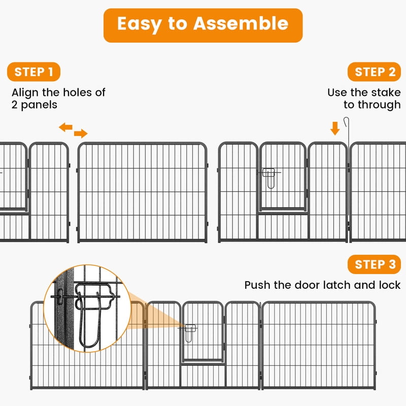 LIVIZA 8 Metal Panel Pet Gates, Dog Playpen, Portable Wire Play Pen for Pets, 24" Height Pet Fence Indoor Outdoor, Black