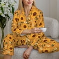 thumbnail image 6 of Fotbe Modern Wood Grain Sunflower Pattern Long Sleeve Pajama Set for Women,Sleepwear Set,2-piece Loungewear Set,Soft PJs Comfy Nightwear with Pockets -Medium, 6 of 7