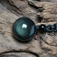 thumbnail image 5 of GKNET Men Women Double Rainbow Eyes Natural Obsidian Bead Pendant Long Chain Jewelry-coffee-14mm, 5 of 9