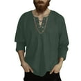 thumbnail image 2 of pstuiky mangas largas para hombre, Camisa de lino holgada de manga larga con cordón y cuello en V para hombre, color liso salir tops m, 2 of 5