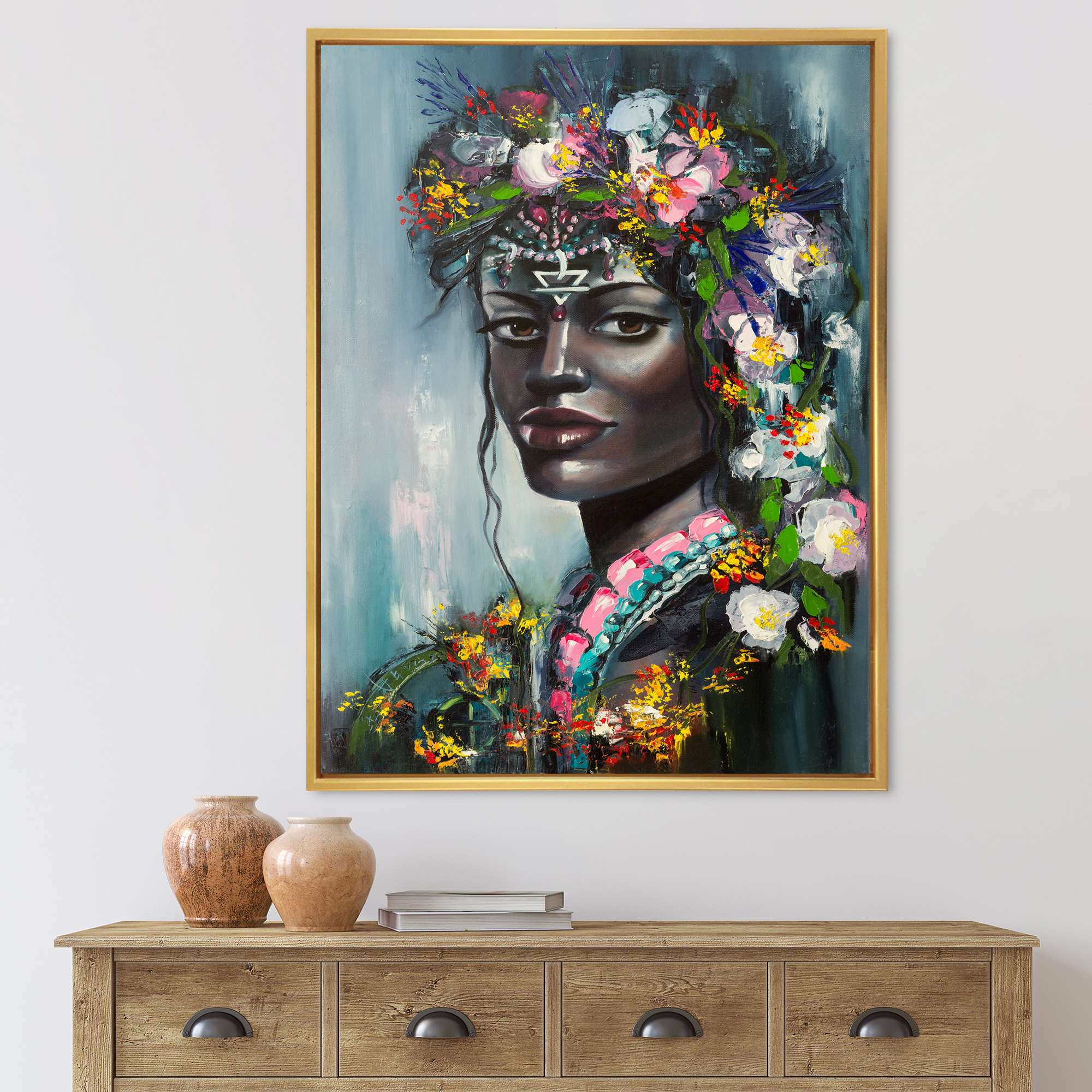 Designart 'Portrait Of Traditional African American Woman' Modern Framed Canvas Wall Art Print