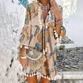 thumbnail image 1 of Robe d'Été pour Femmes 2024 Mode Grande Taille Col en V Imprimé Manches 3/4 à Franges Patchwork Mini Robe 50 % de Réduction!, 1 of 6