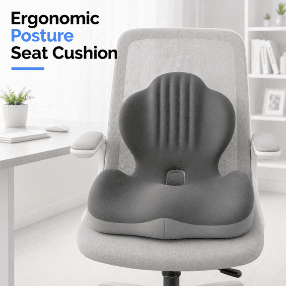 MORAVE Grey 2-in-1 Memory Foam Ergonomic Waist Support and Seat Cushion, Hollow Coccyx Design Relieves Lower Back and Hip Pain, for Office Chairs Car Safety Seats Household Use