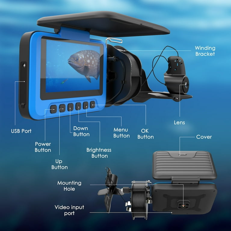 Rexing FC1 Underwater Fishing Camera w/ Winding Spool, Blue