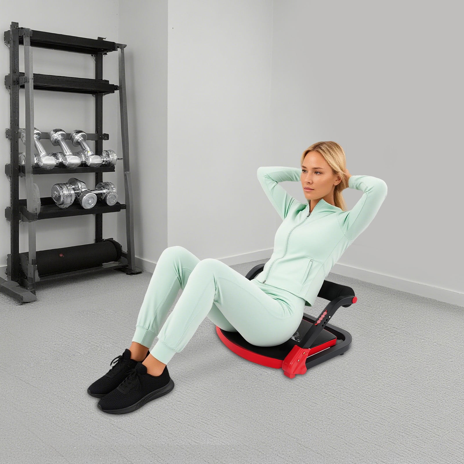 ToppiJoy Foldable Adjustable Ab Machine, Sit Up Exercise Equipment & Core Machine, Multifunctional Home Gym Fitness Workout Equipment Crunch Trainer Red
