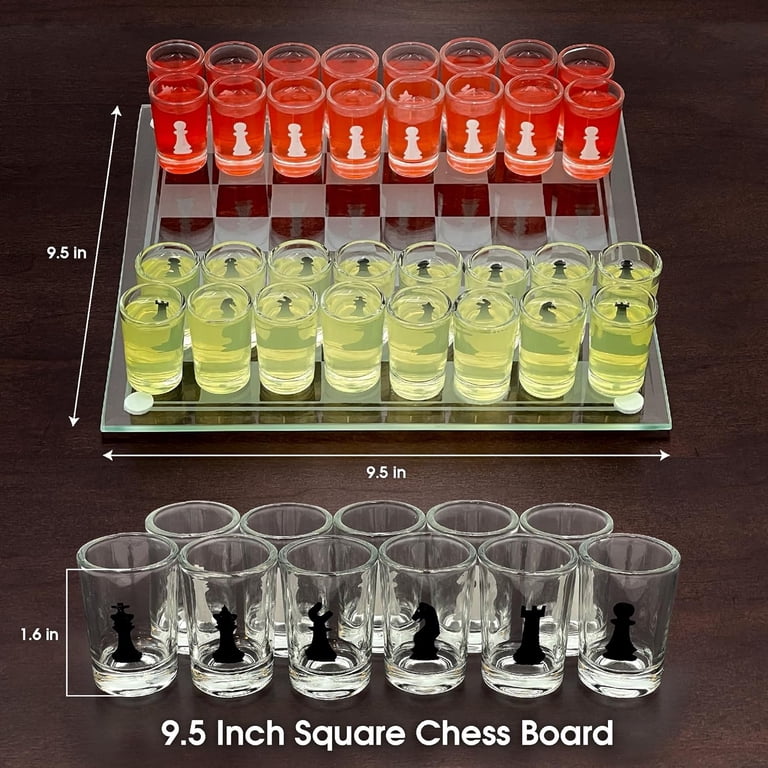 CHH Drinking Shot Glass Chess Set, 10 inch, with Painted Chess