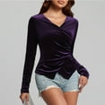 thumbnail image 7 of Blmnix Sexy Teacher Tops Purple V-Neck Womens Fall Tops Long Sleeve Golden Velvet Tops, 7 of 7