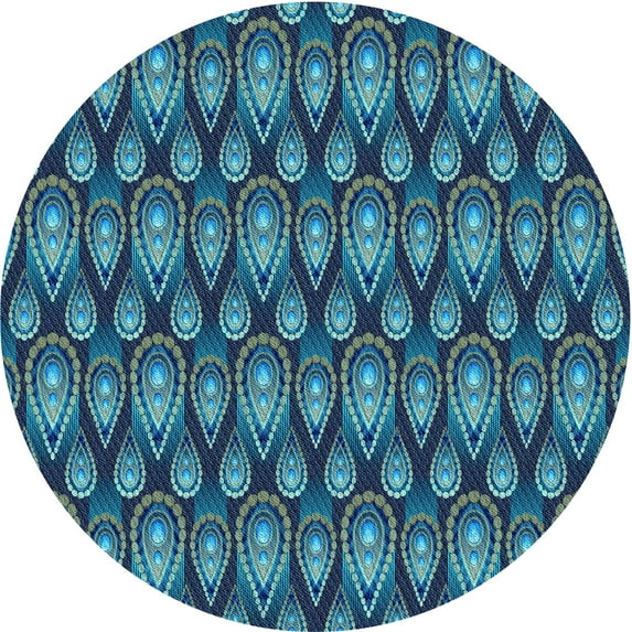 Ahgly Company Machine Washable Indoor Round Transitional Macaw Blue Green Area Rugs, 7' Round