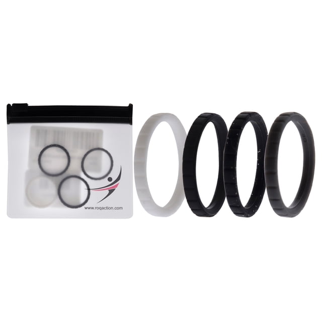 Juego de anillos de boda de silicona con líneas apilables - Negro y blanco de ROQ para mujer - Anillo de 4 x 8 mm