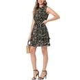 thumbnail image 4 of INSPIRE CHIC Women's Chiffon Dresses Smocked Chic Floral Sleeveless A-Line Mini Dress S Black, 4 of 7