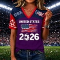 thumbnail image 2 of Soccer Cup 2026 Jersey USA Soccer for Women with Vintage USA Flag Print and V Neck Short Sleeves Featuring Breathable Fabric for Game Day Parties Beach Outings Purple XL, 2 of 5