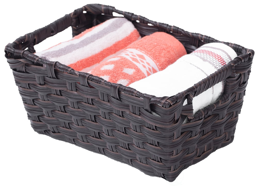Black Plastic Wicker Shelf Basket Organizer