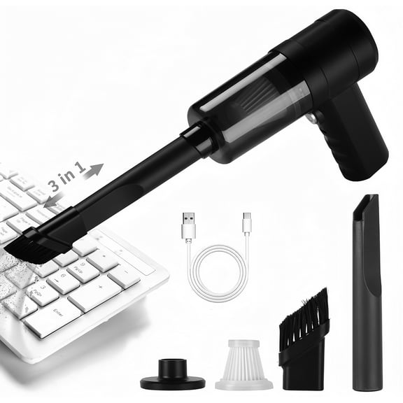 BITOUSHI Mini Portable Vacuum Cleaner, Keyboard Wireless Handheld Vacuum with Brush Motor 14W High Power and TypeC, for Car,Office and Home Cleaning /V01/Black