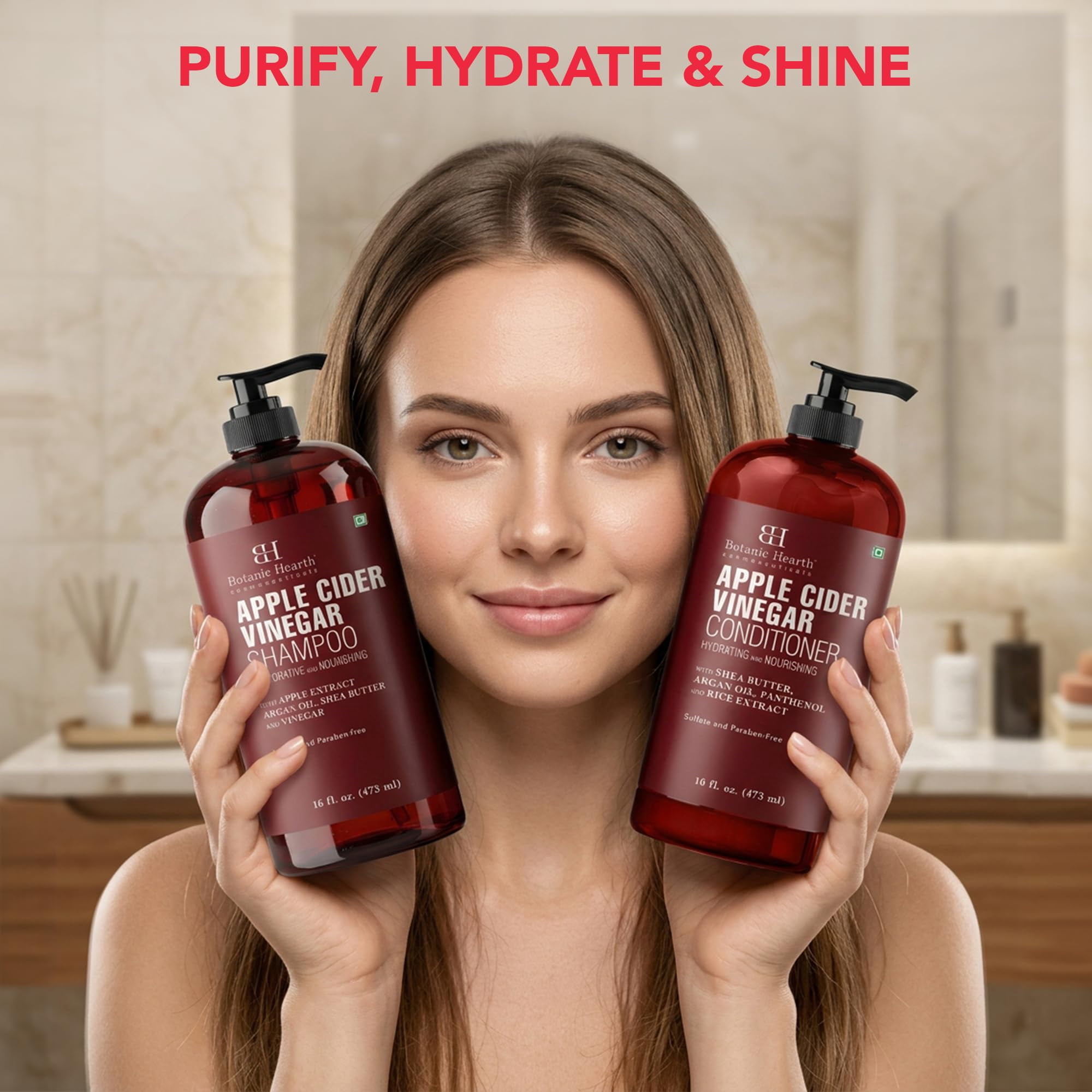 Botanic Hearth Apple Cider Vinegar Shampoo and Conditioner Set | Helps Dry Itchy Scalp, Dandruff, Frizz and Hair Loss | Color Safe, Sulfate Free Shampoo | All Hair Types, Men and Women, 16 fl oz each