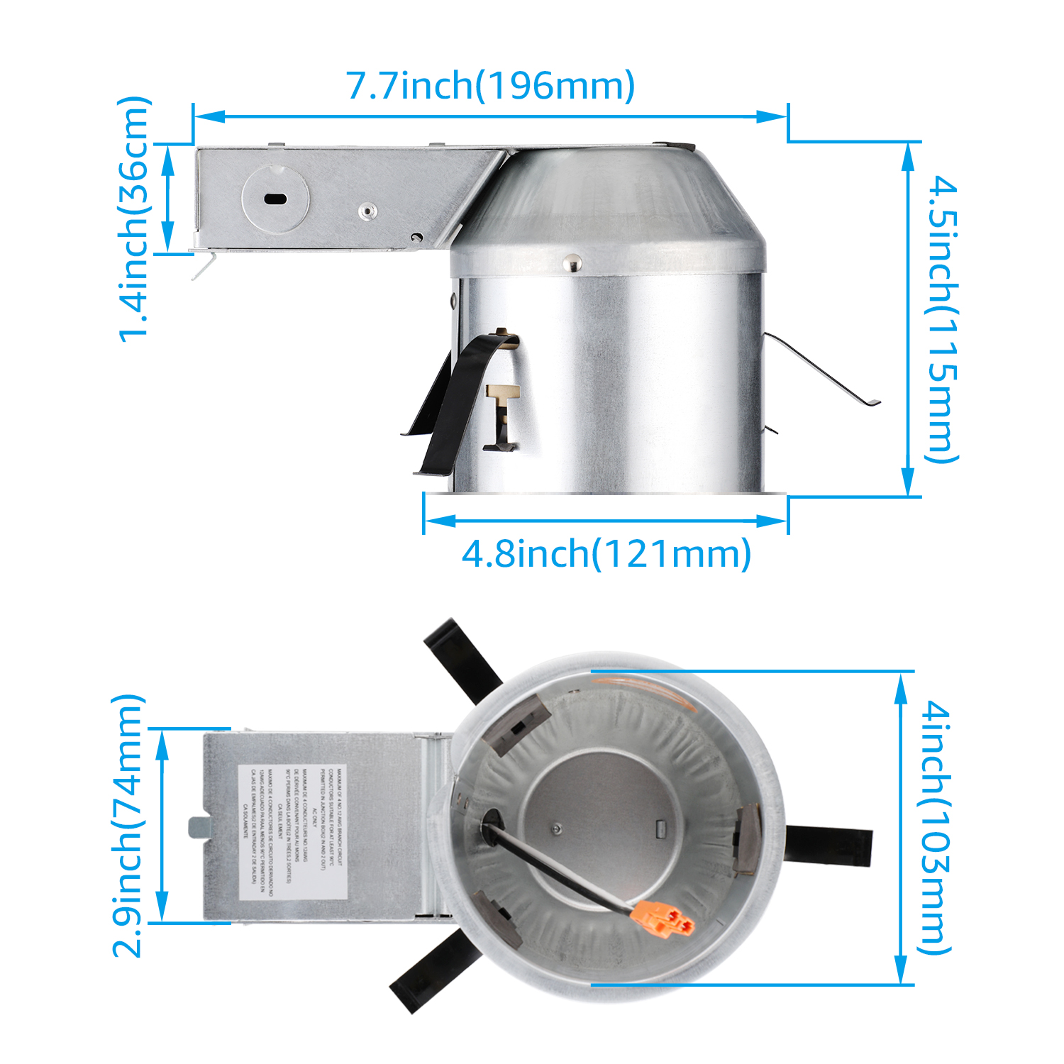 4 Inch IC Rated Air Tight Remodel Shallow LED Recessed Housing Can, 120-277V Max 15W Compatible, TP24 Connector, ETL Certified, Damp Location Rated