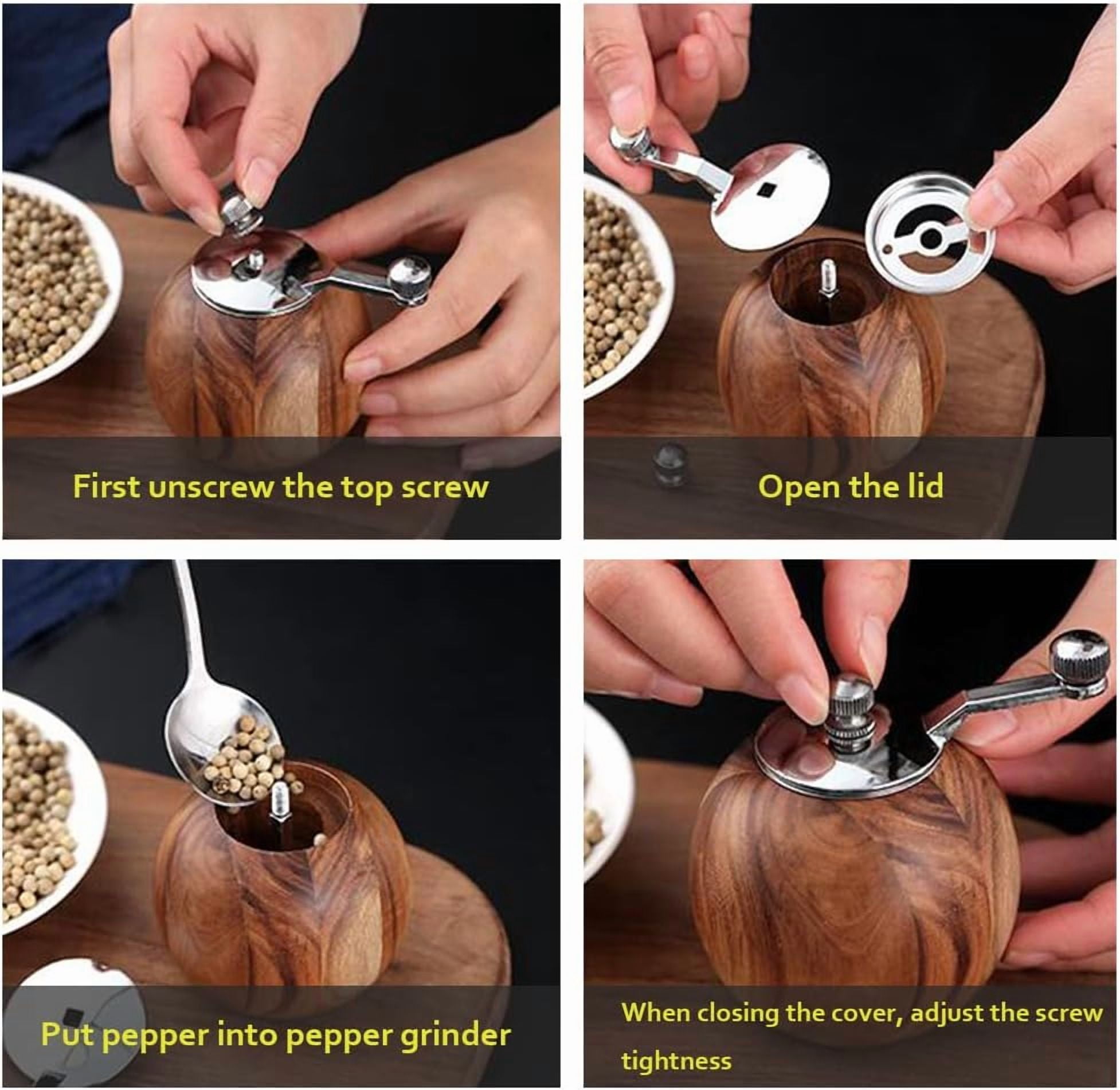 Salt Pepper Grinder, Manual Salt And Pepper Mill Wooden Refillable Ceramic Grinding Cores