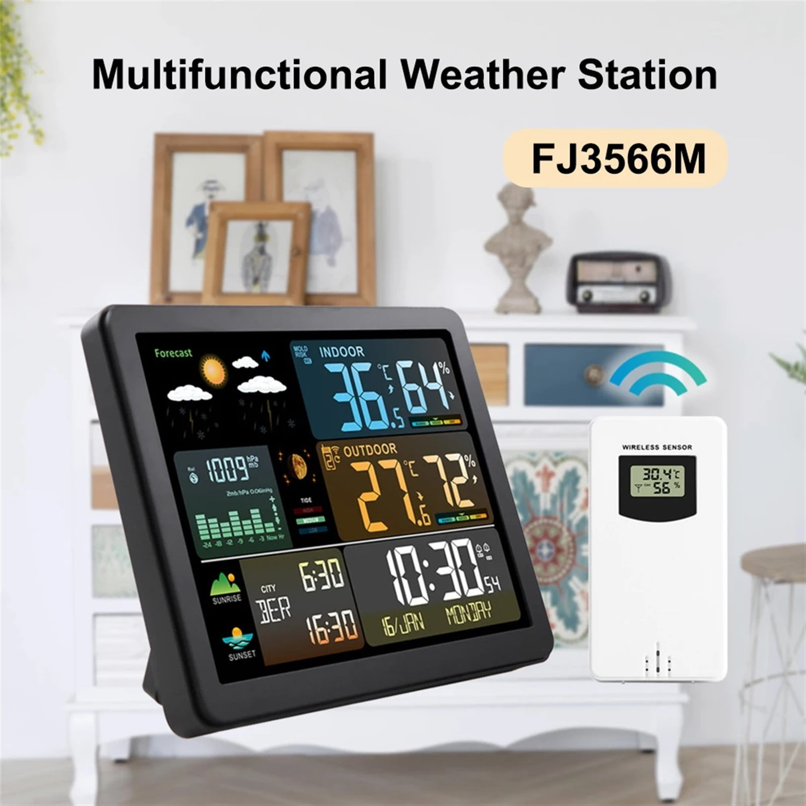 Weather Station for Indoor Outdoor Digital Clock Thermometer Temperature Humidity Monitor with Weather Forecast with 1 Sensor ,High Precision