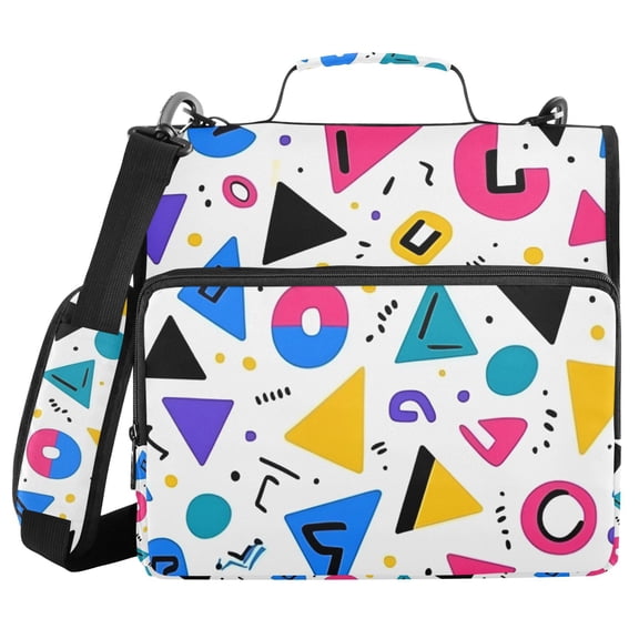 FORMRS Zipper Binder with Shoulder Strap 2-inch Ring 500 Sheet Capacity File Bag, Yellow Retro Shapes