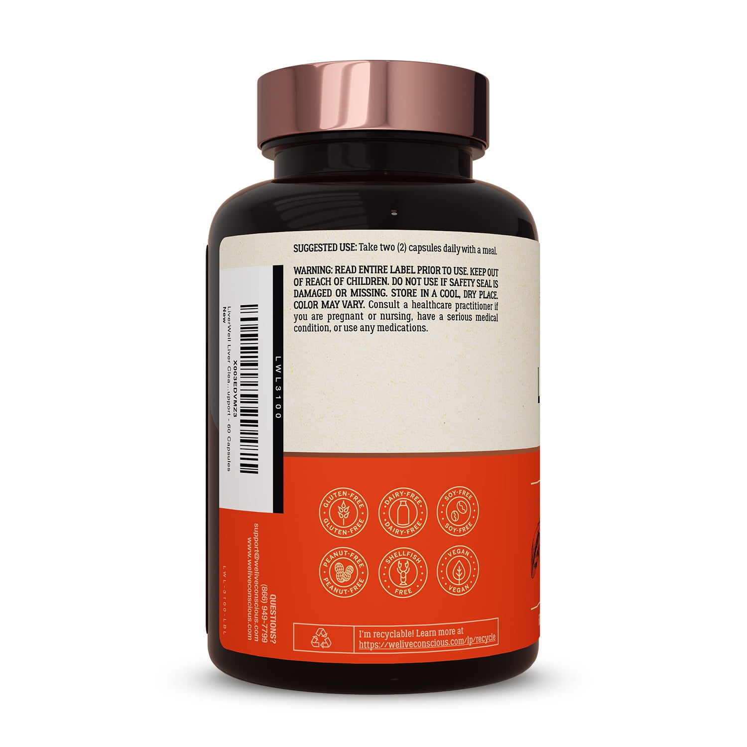 Live Conscious LiverWell Liver Cleanse with NAC, for Men and Women, 800 mg, 30 Servings