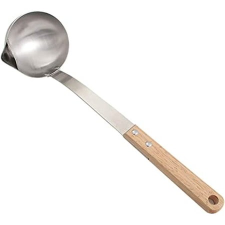 

PEACNNG Soup Ladle 12 Inche Oil Separator stainless Steel Long wooden handle Soup Oil Separator Scoop Kitchen Colander Filtering Spoon