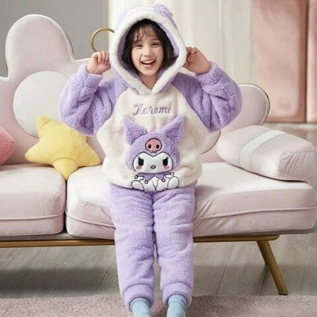 

Anime Sanrio Hello Kitty Cinnamoroll Kuromi Children Winter Pajamas Cute My Melody Coral Velvet Warm Thickened Girl Pajamas Gift